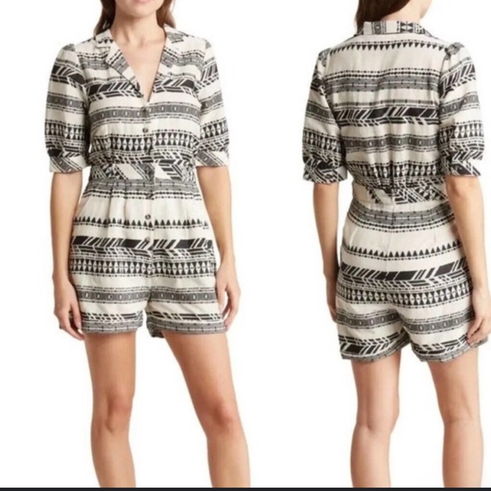 MAISIE - Anthropologie
Patterned Jacquard Cotton Romper In Black/ White